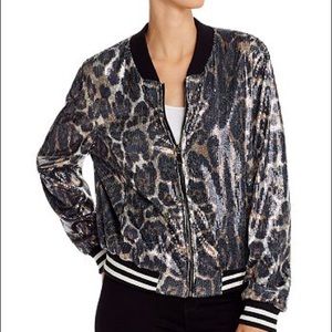AQUA Sequined Leopard Print Bomber Jacket